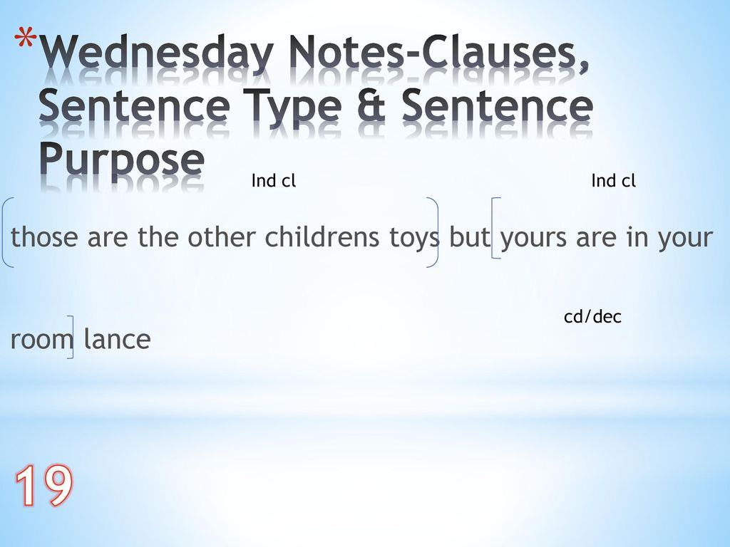 19 Wednesday Notes-Clauses, Sentence Type & Sentence Purpose