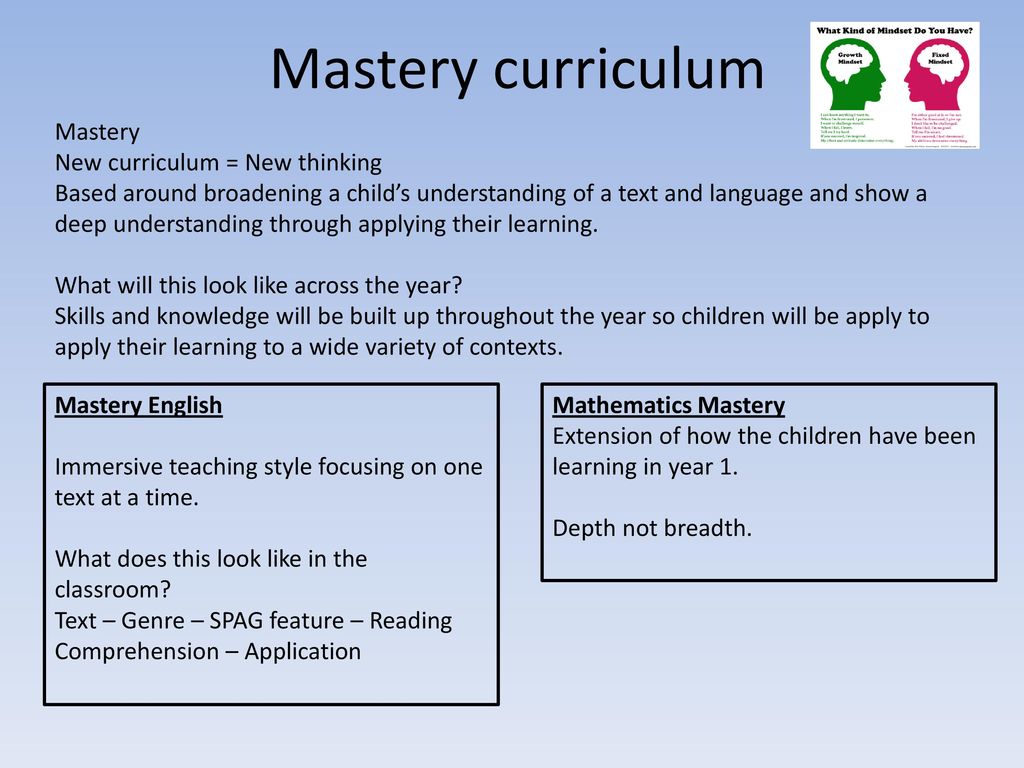Mastery curriculum Mastery New curriculum = New thinking