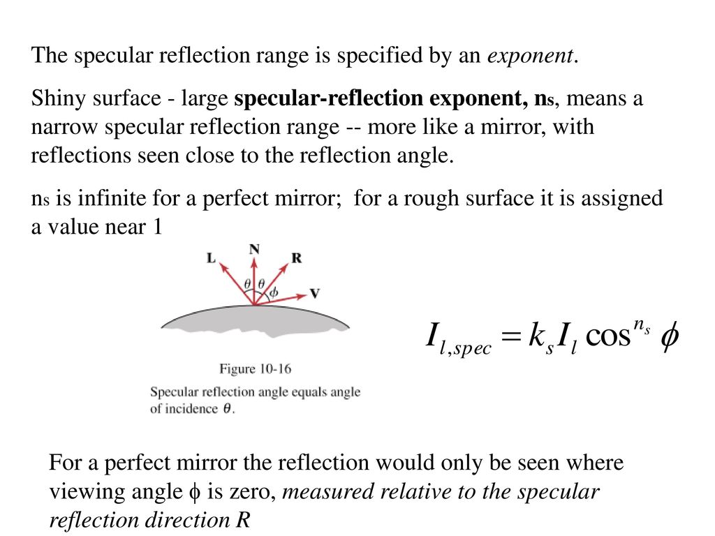 The specular reflection range is specified by an exponent.