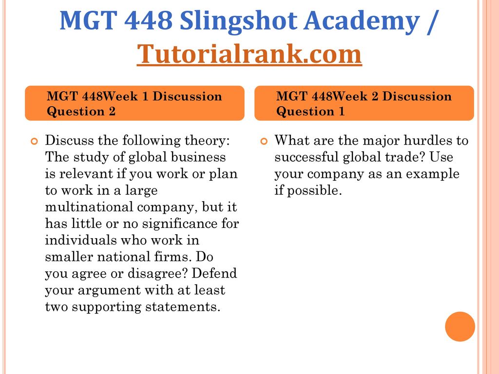 MGT 448 Slingshot Academy / Tutorialrank.com