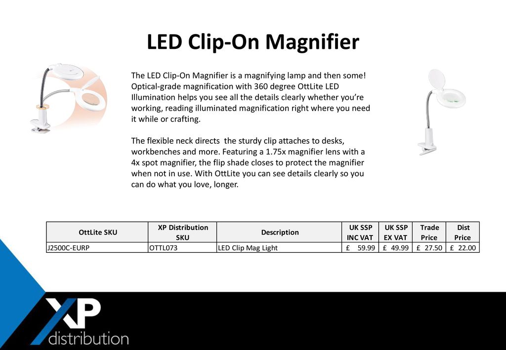 OttLite LED Clip and Freestanding Magnifier Lamp