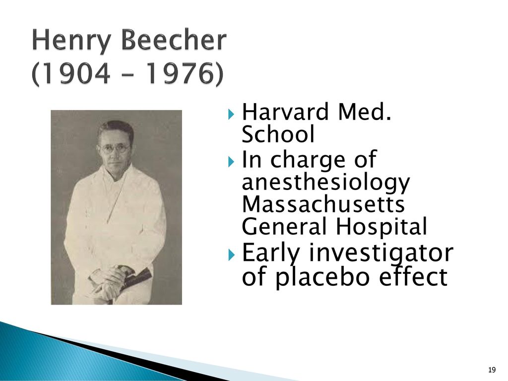 Henry Beecher (1904 – 1976) Early investigator of placebo effect