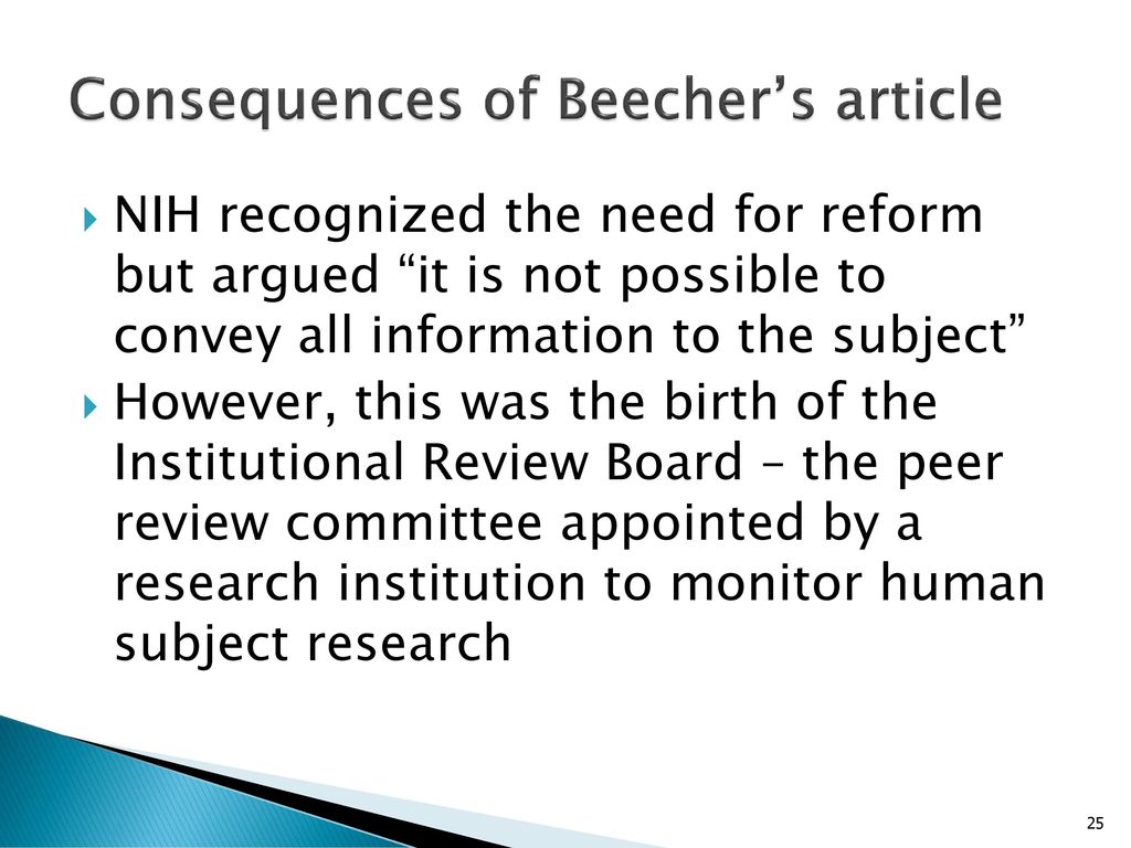 Consequences of Beecher’s article