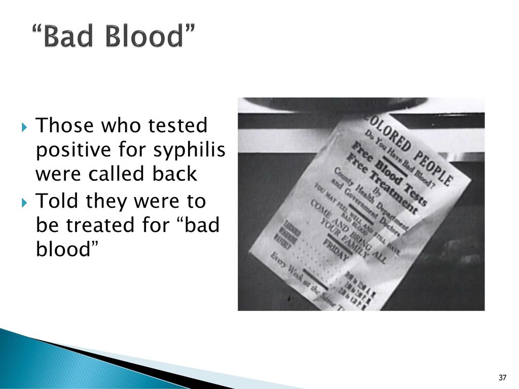 Bad Blood Those who tested positive for syphilis were called back