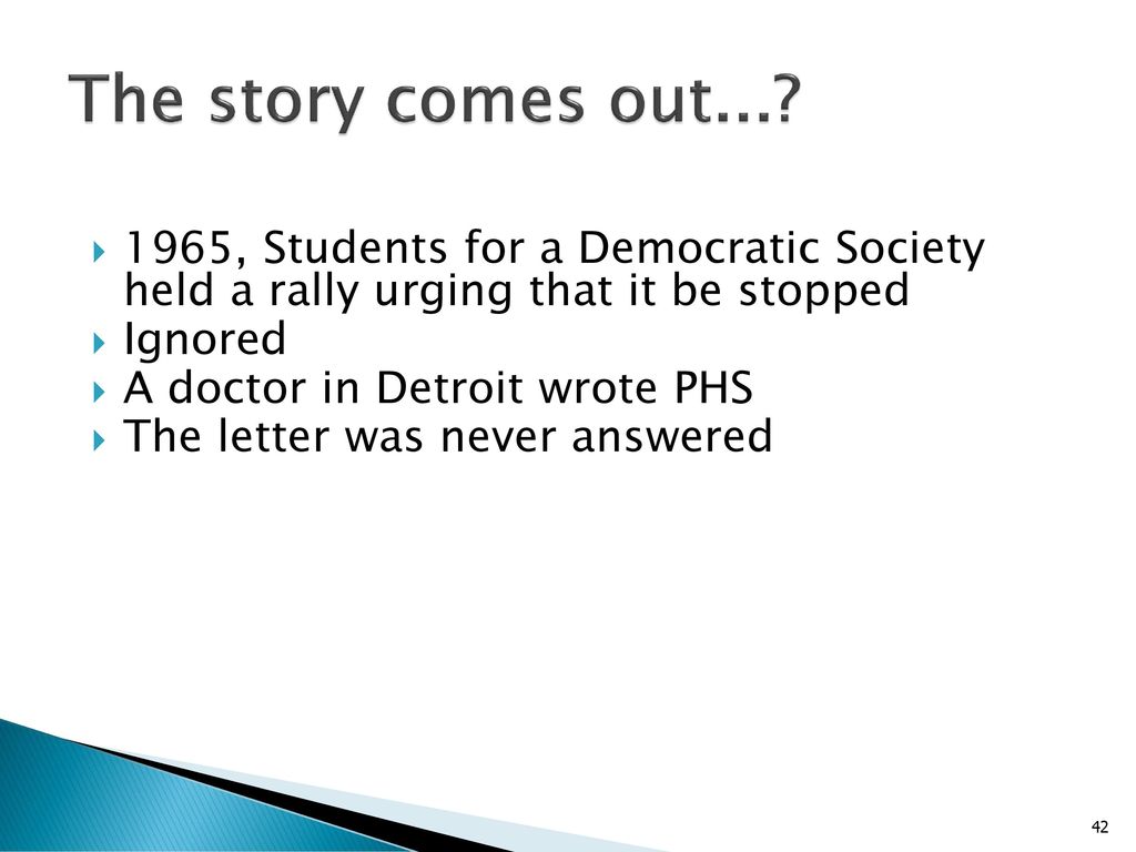 The story comes out , Students for a Democratic Society held a rally urging that it be stopped.