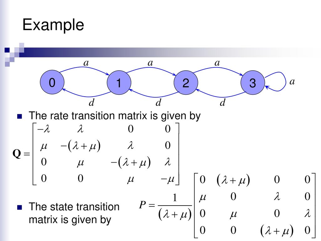Example a a a a d d d The rate transition matrix is given by