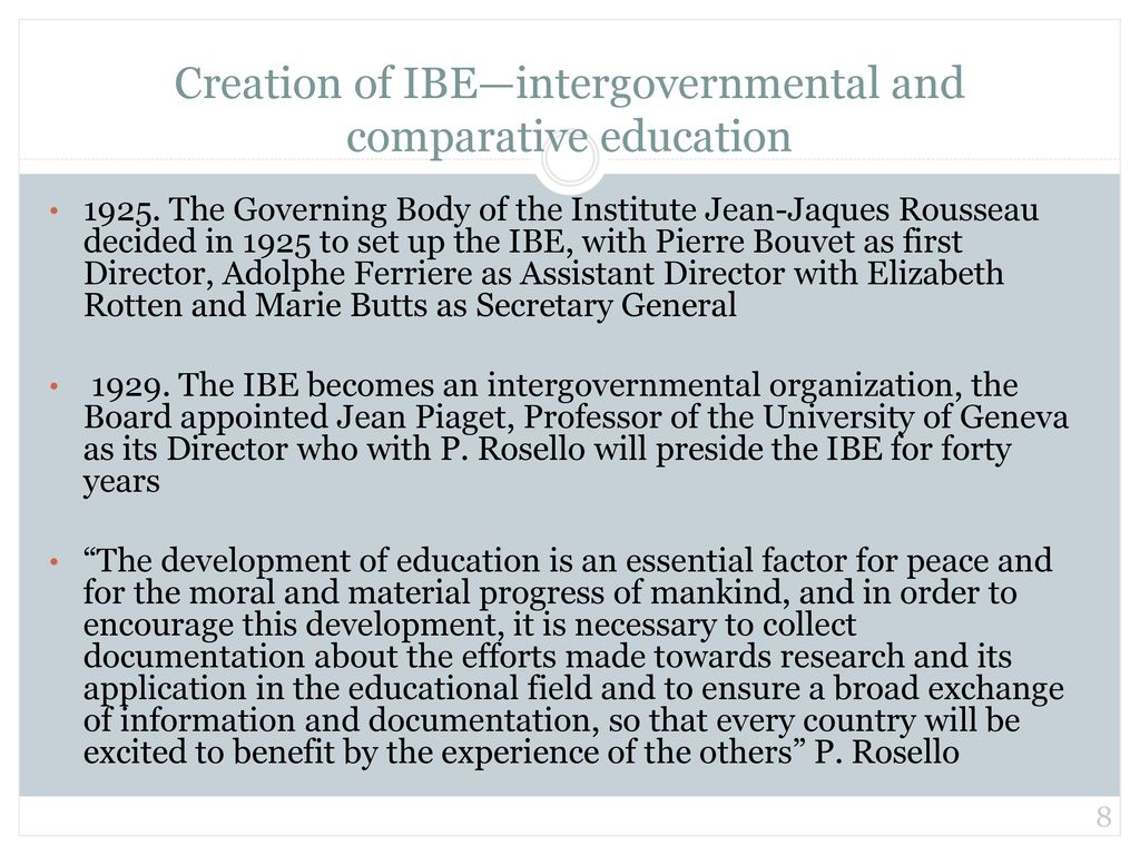Creation of IBE—intergovernmental and comparative education