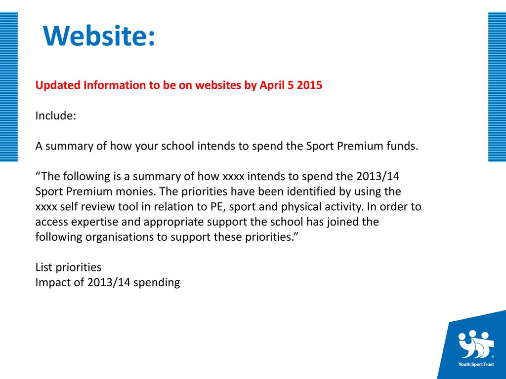 Website: Updated Information to be on websites by April
