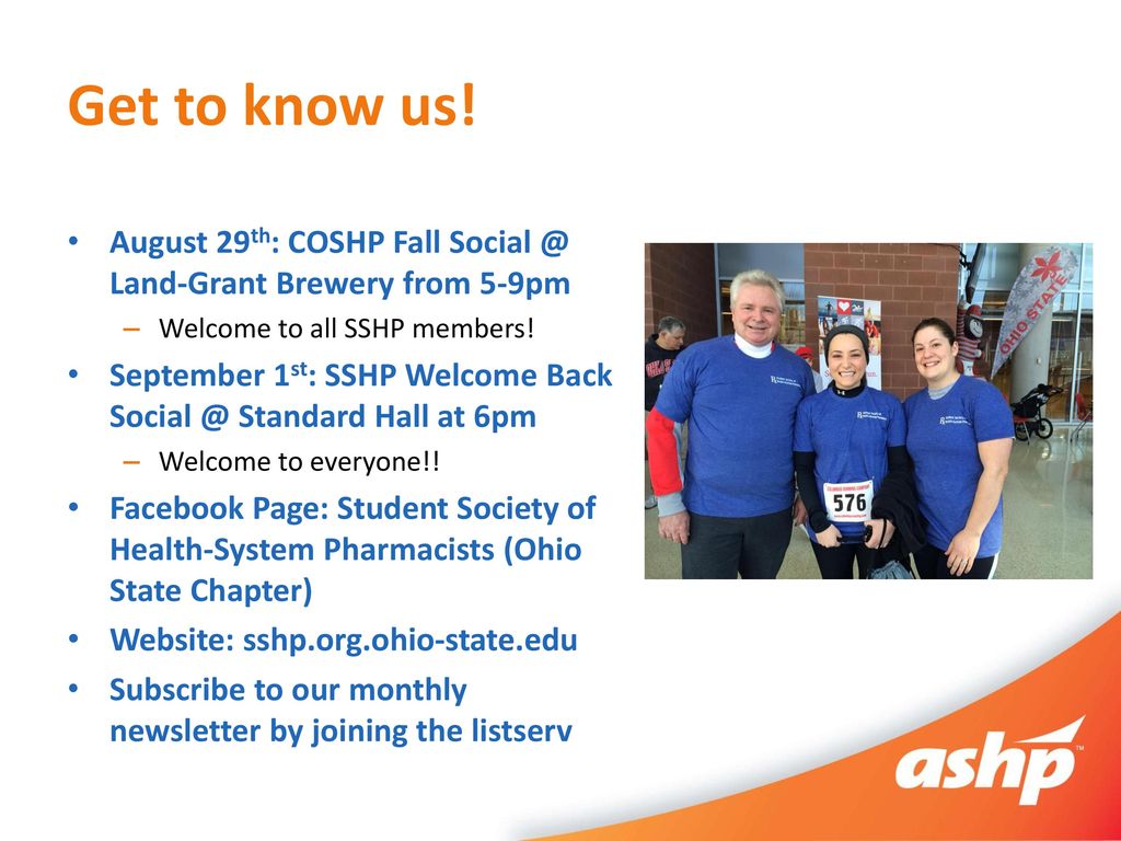 Get to know us! August 29th: COSHP Fall Land-Grant Brewery from 5-9pm. Welcome to all SSHP members!