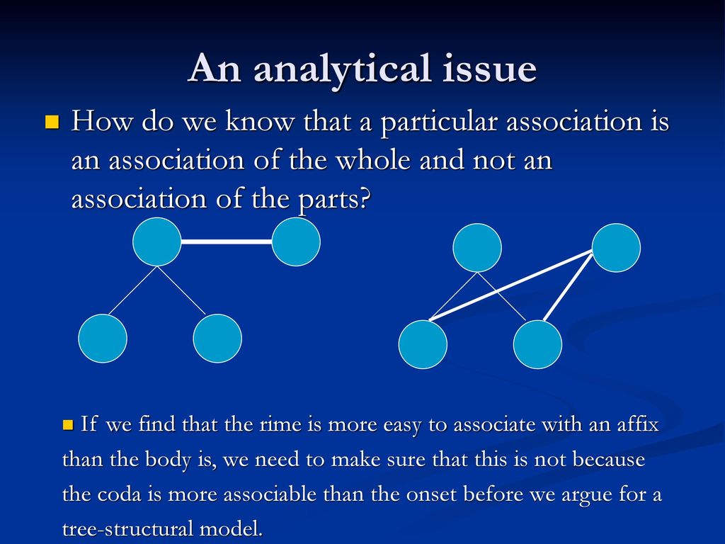 An analytical issue How do we know that a particular association is an association of the whole and not an association of the parts