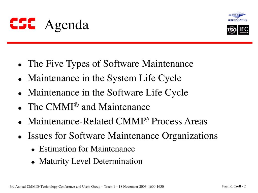 Agenda The Five Types of Software Maintenance