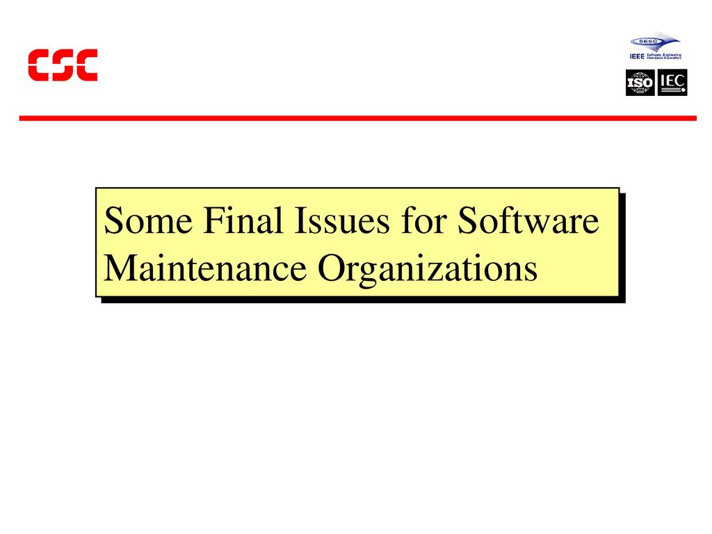 Some Final Issues for Software Maintenance Organizations