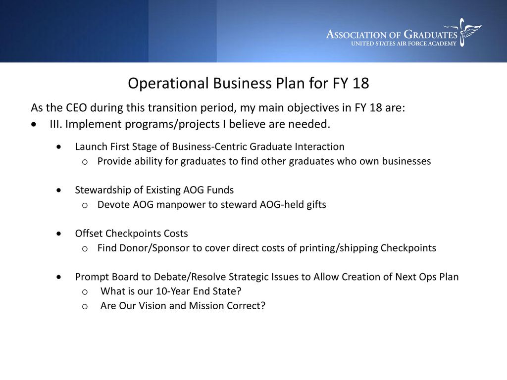 Operational Business Plan for FY 18