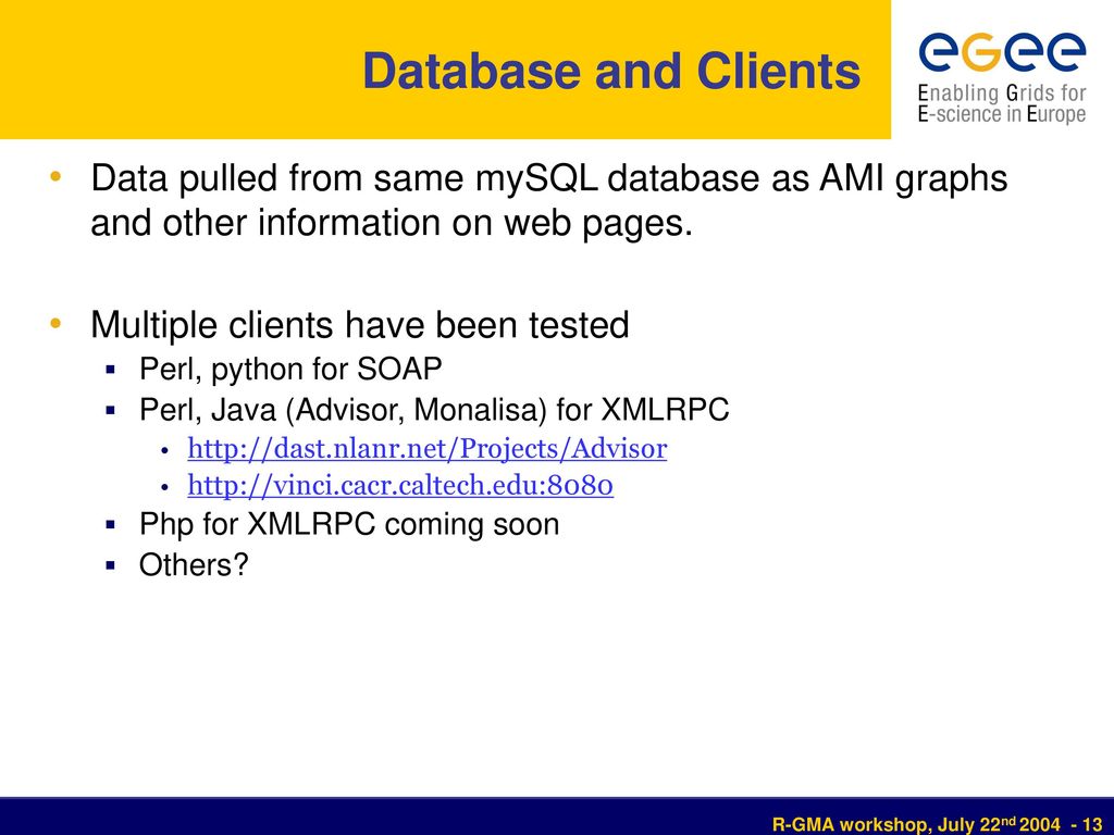 Database and Clients Data pulled from same mySQL database as AMI graphs and other information on web pages.