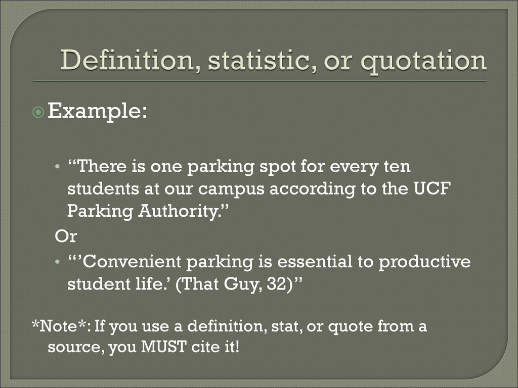 Definition, statistic, or quotation