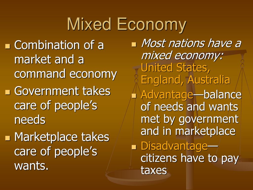 Mixed Economy Combination of a market and a command economy