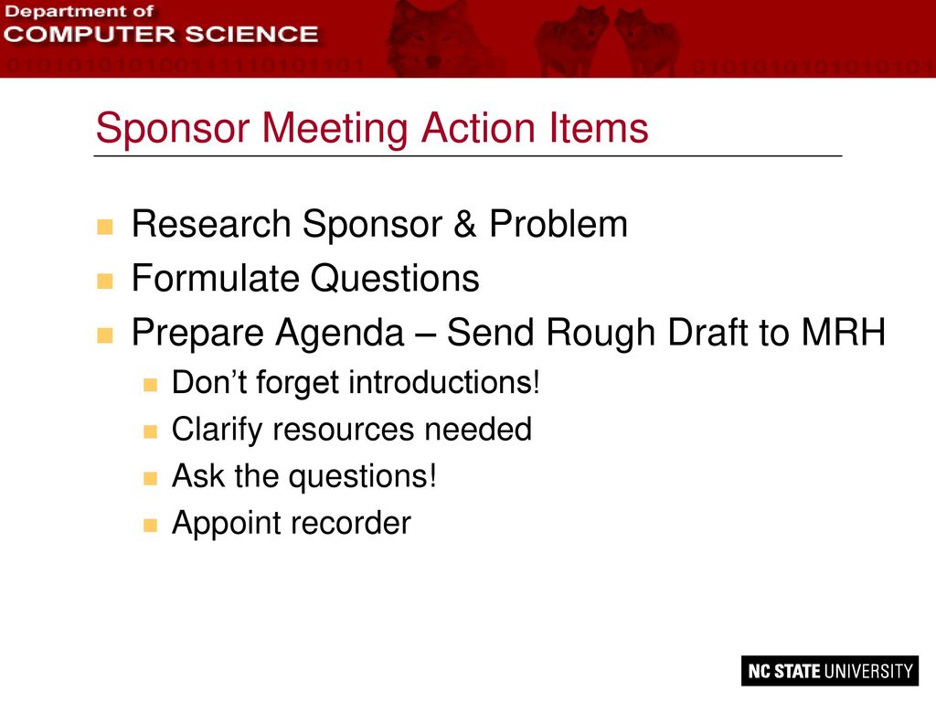 Sponsor Meeting Action Items