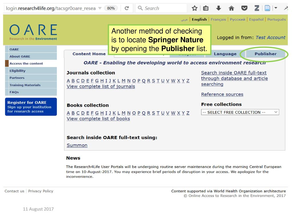 Another method of checking is to locate Springer Nature by opening the Publisher list.