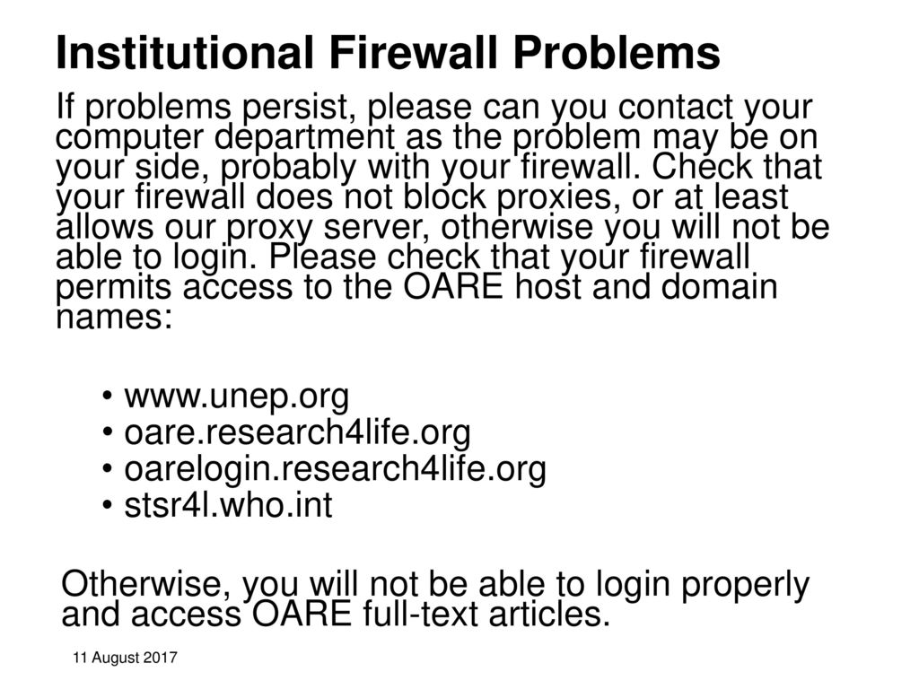 Institutional Firewall Problems