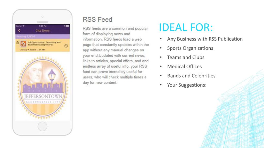 Ideal for: Any Business with RSS Publication Sports Organizations
