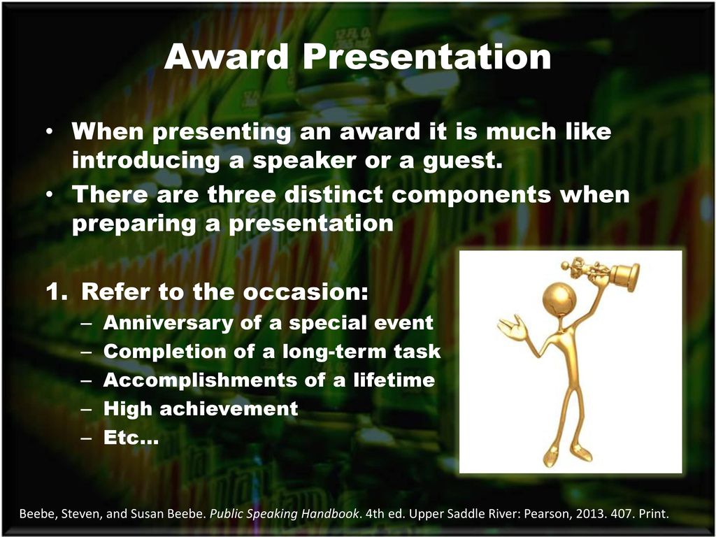 Award Introduction, Award Presentations, and Acceptance Speech