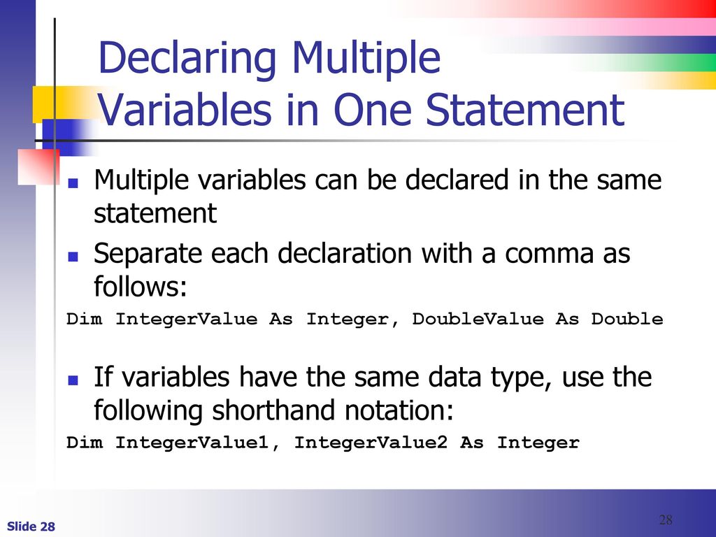 Declaring Multiple Variables in One Statement