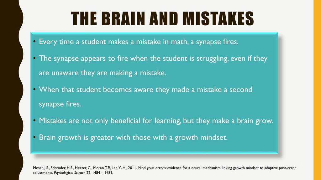 The Brain and Mistakes Every time a student makes a mistake in math, a synapse fires.