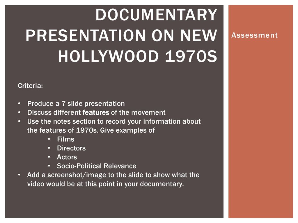 DOCUMENTARY presentation on New Hollywood 1970s