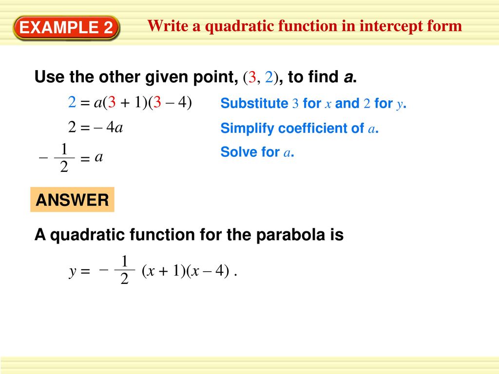 Write a quadratic function in vertex form - ppt download