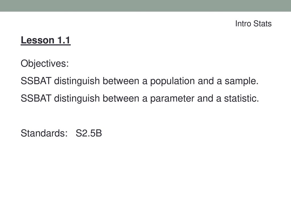 SSBAT distinguish between a population and a sample.