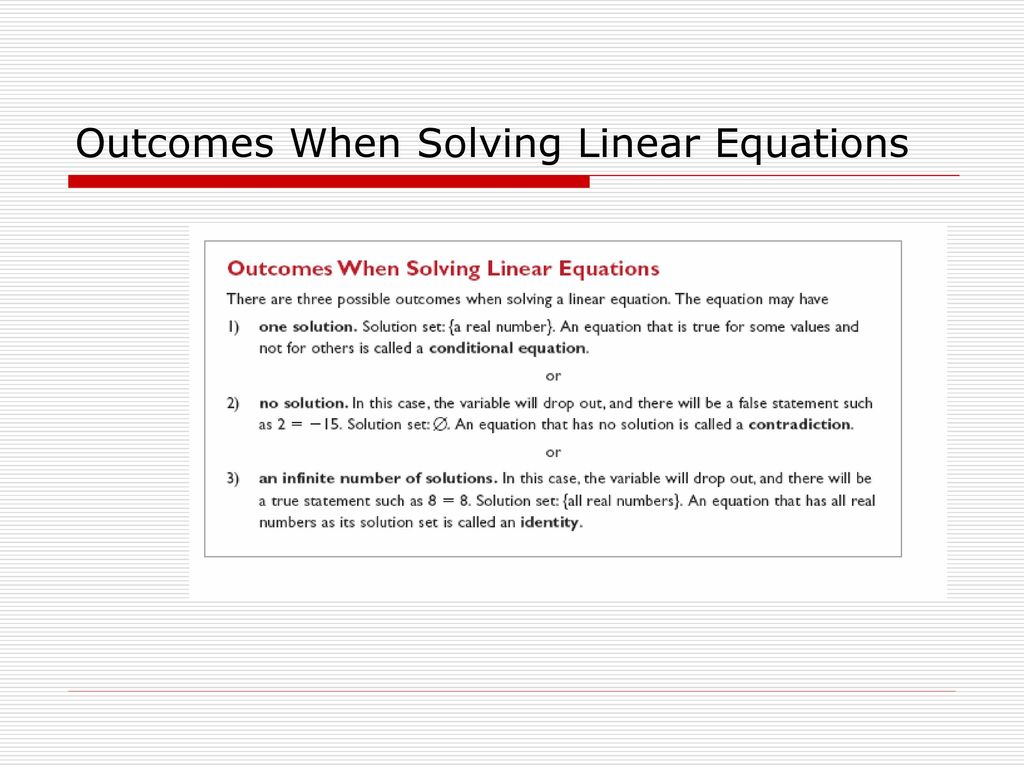 Outcomes When Solving Linear Equations