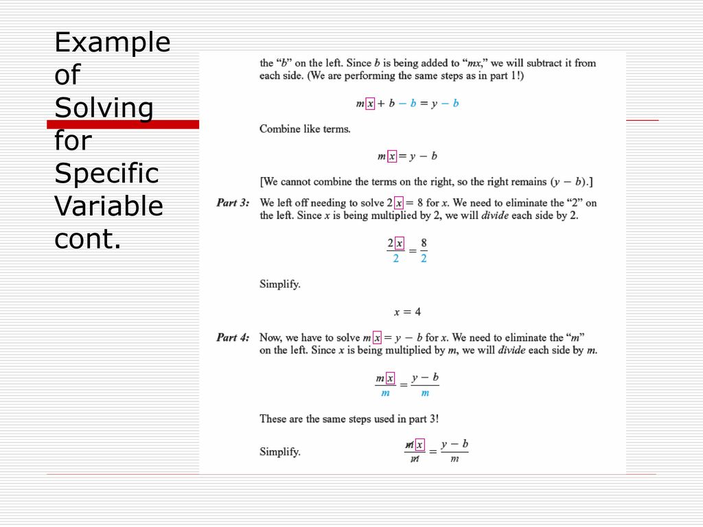 Example of Solving for Specific Variable cont.