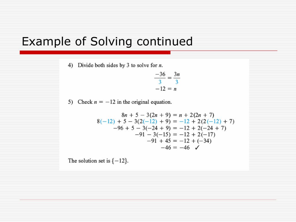 Example of Solving continued