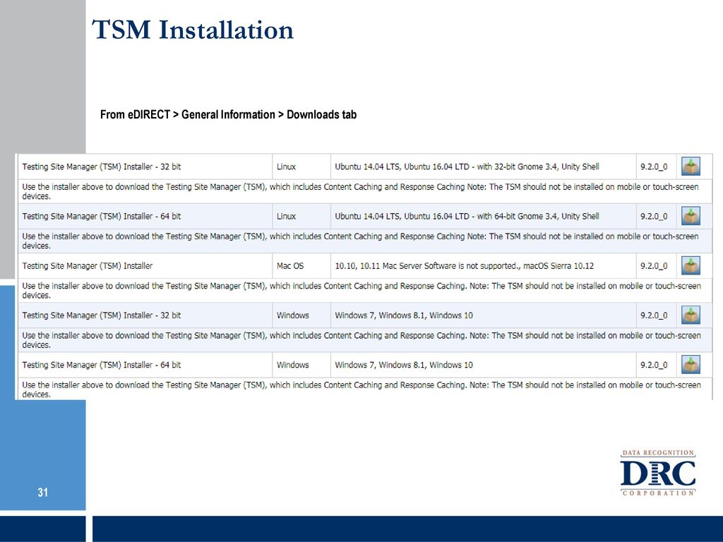 TSM Installation From eDIRECT > General Information > Downloads tab
