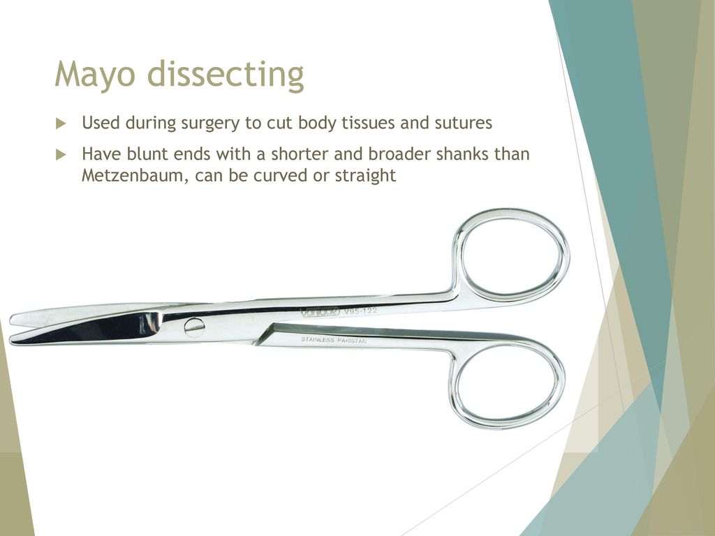 Mayo dissecting Used during surgery to cut body tissues and sutures