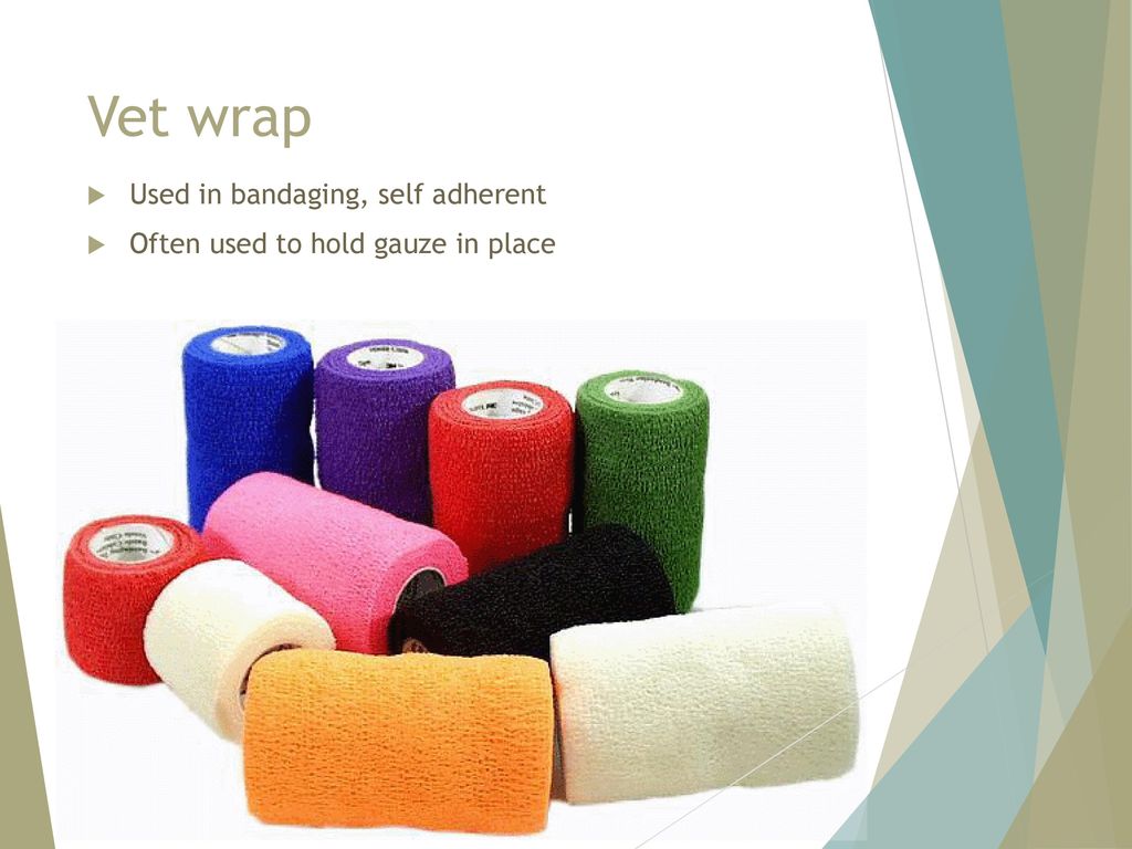 Vet wrap Used in bandaging, self adherent