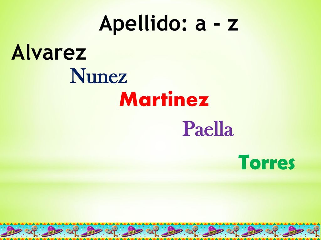 Apellido: a - z Alvarez Nunez Martinez Paella Torres