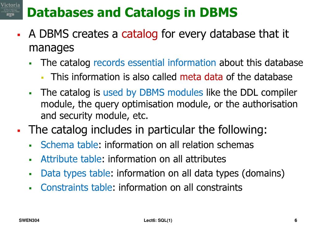 Databases and Catalogs in DBMS