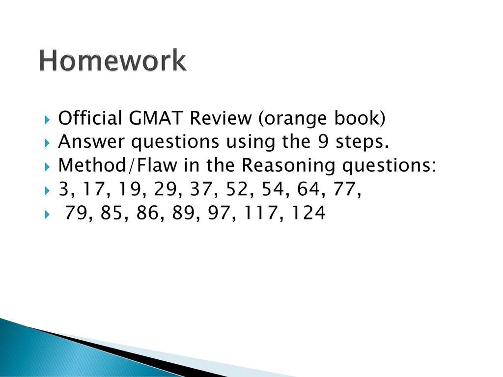 Homework Official GMAT Review (orange book)‏