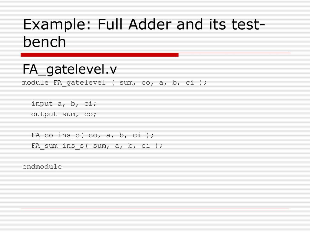 Example: Full Adder and its test-bench