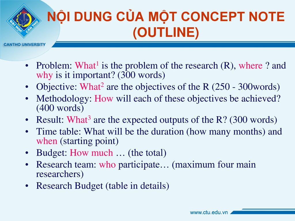NỘI DUNG CỦA MỘT CONCEPT NOTE (OUTLINE)