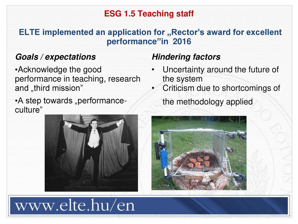 ESG 1.5 Teaching staff ELTE implemented an application for „Rector’s award for excellent performance in 2016