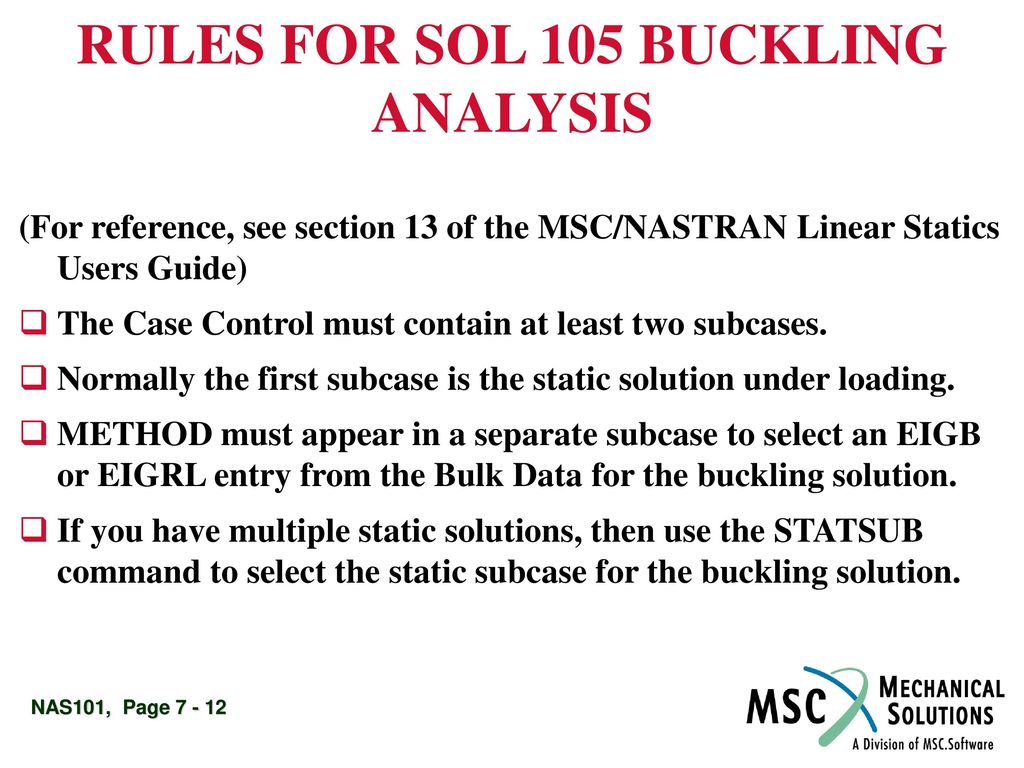RULES FOR SOL 105 BUCKLING ANALYSIS