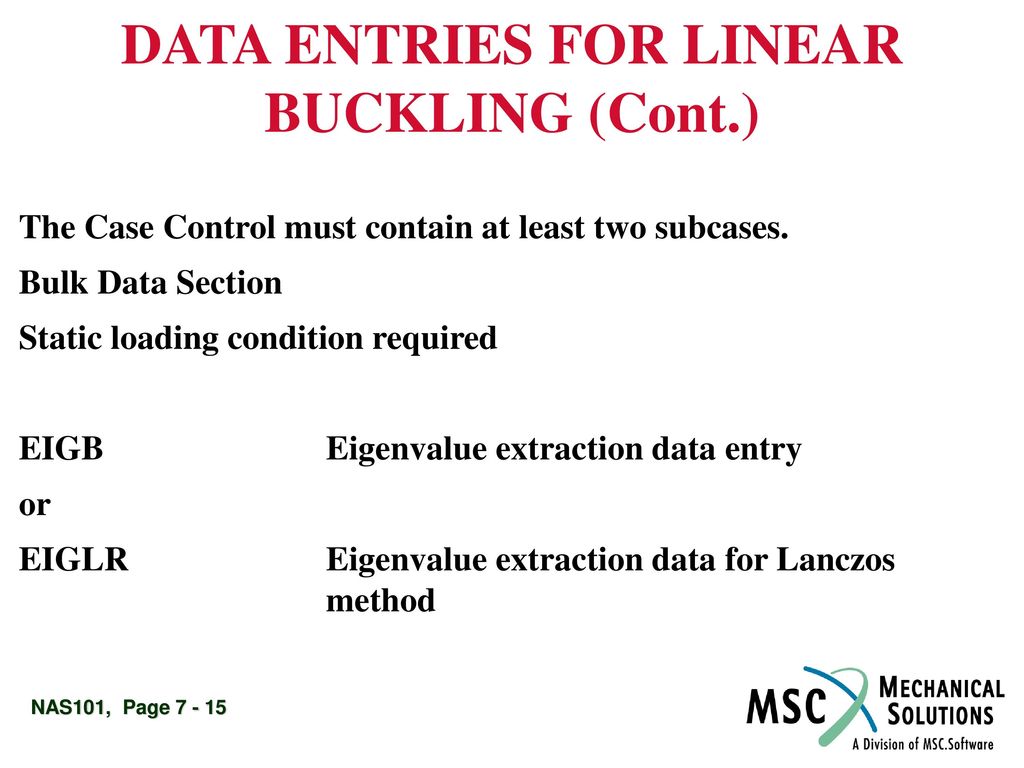 DATA ENTRIES FOR LINEAR BUCKLING (Cont.)