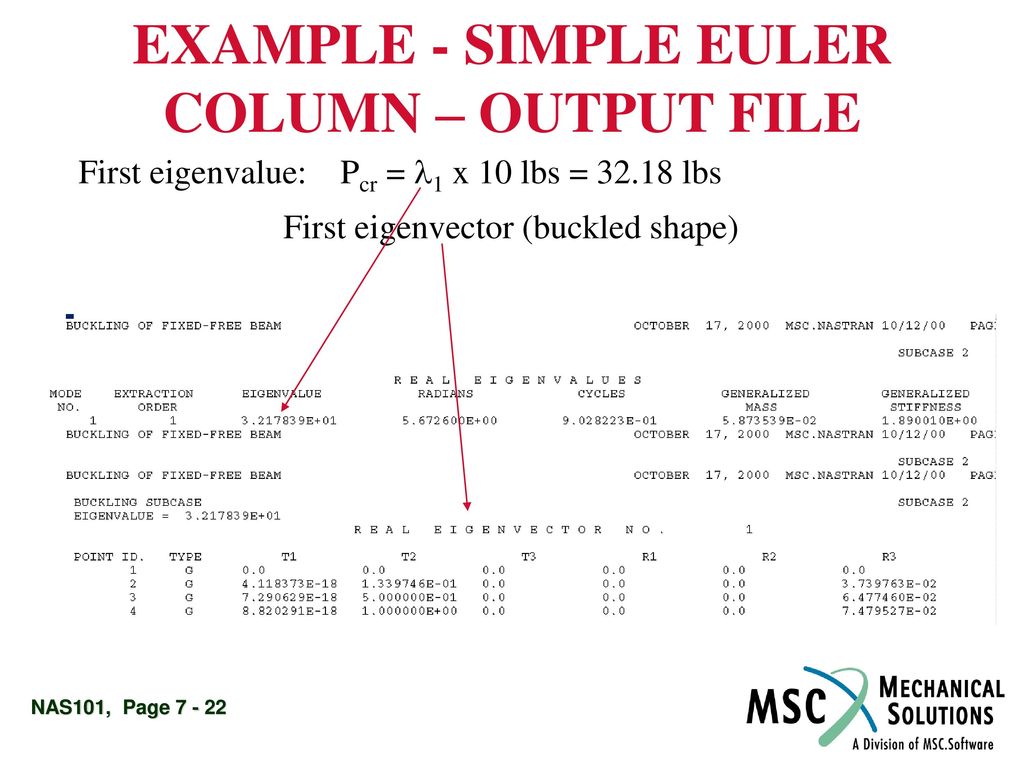 EXAMPLE - SIMPLE EULER COLUMN – OUTPUT FILE