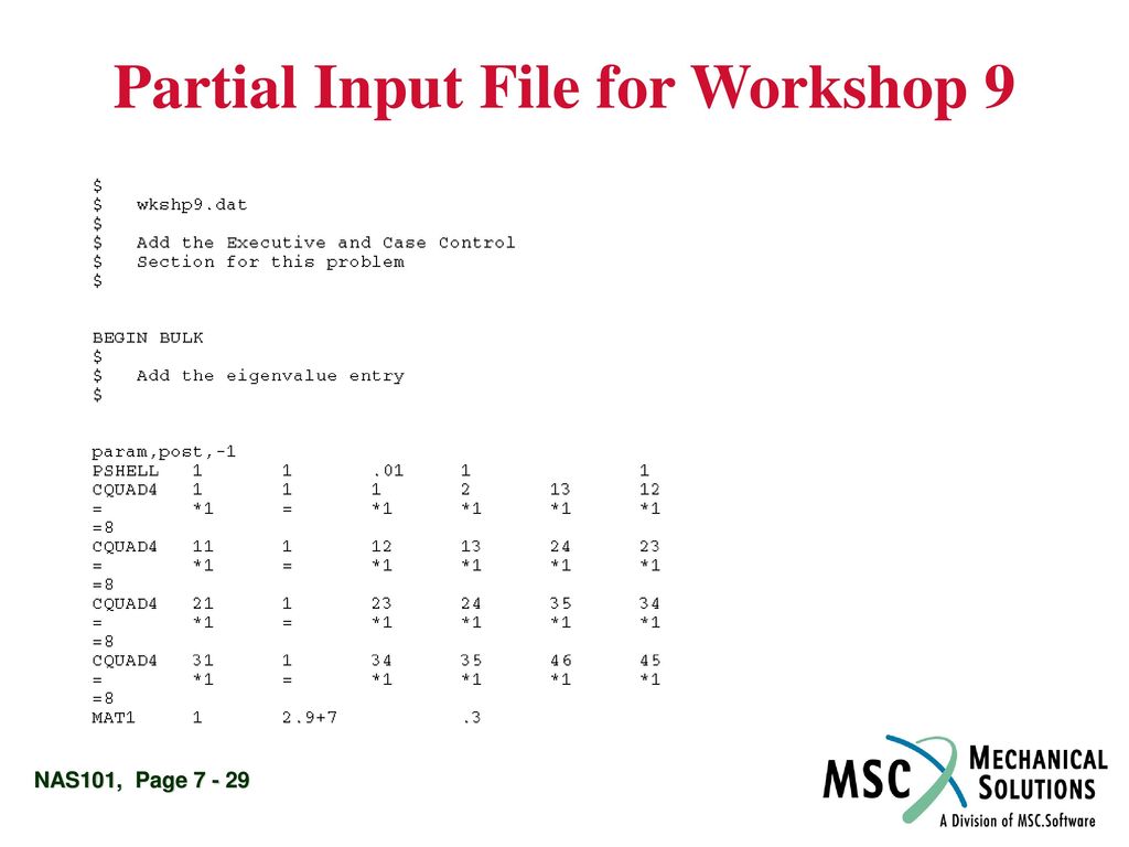 Partial Input File for Workshop 9