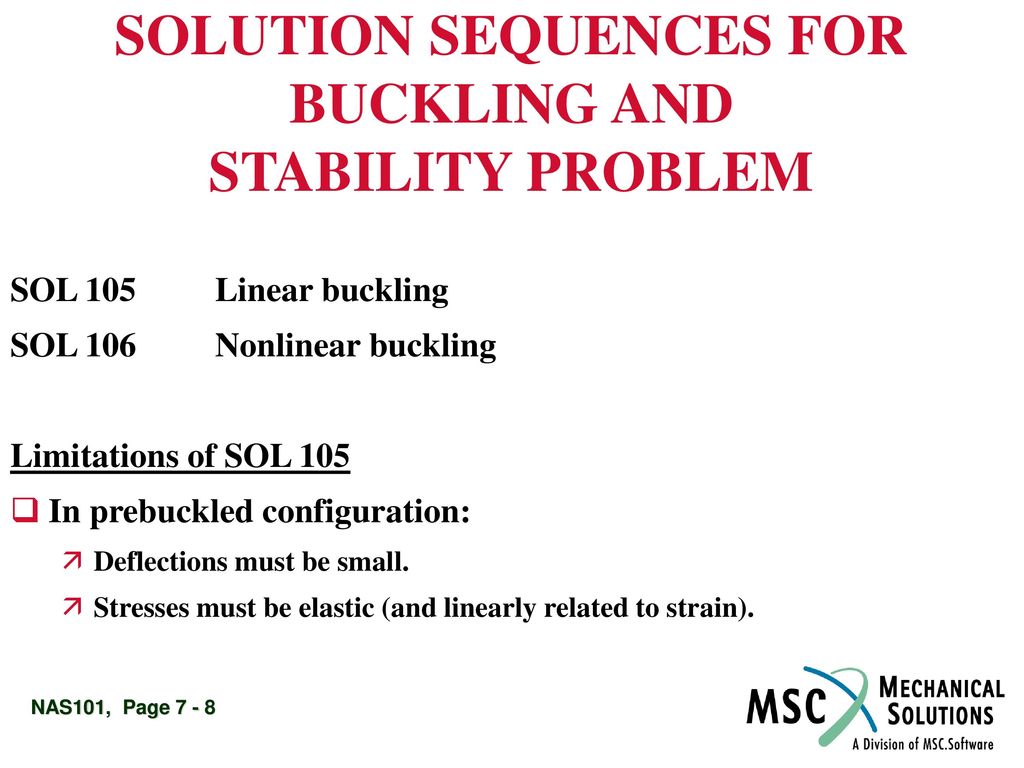 SOLUTION SEQUENCES FOR BUCKLING AND STABILITY PROBLEM