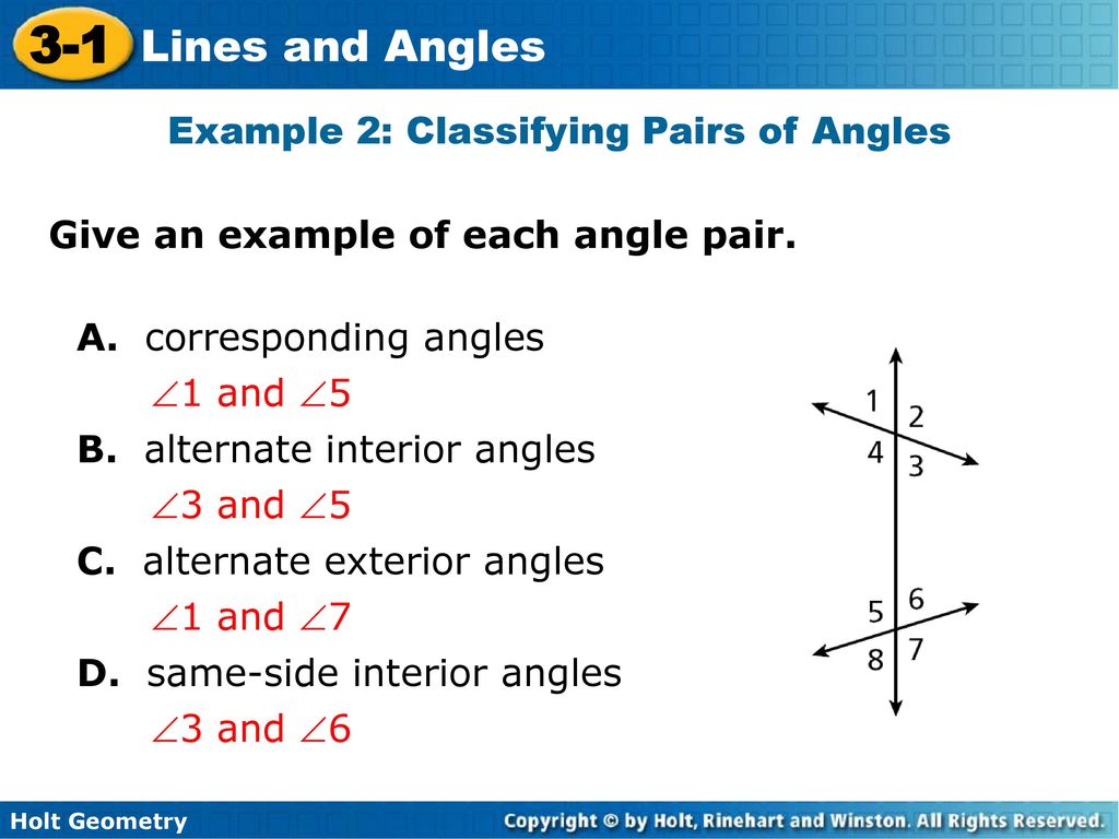 3 1 Lines And Angles Warm Up Lesson Presentation Lesson Quiz