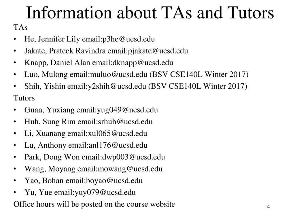Information about TAs and Tutors