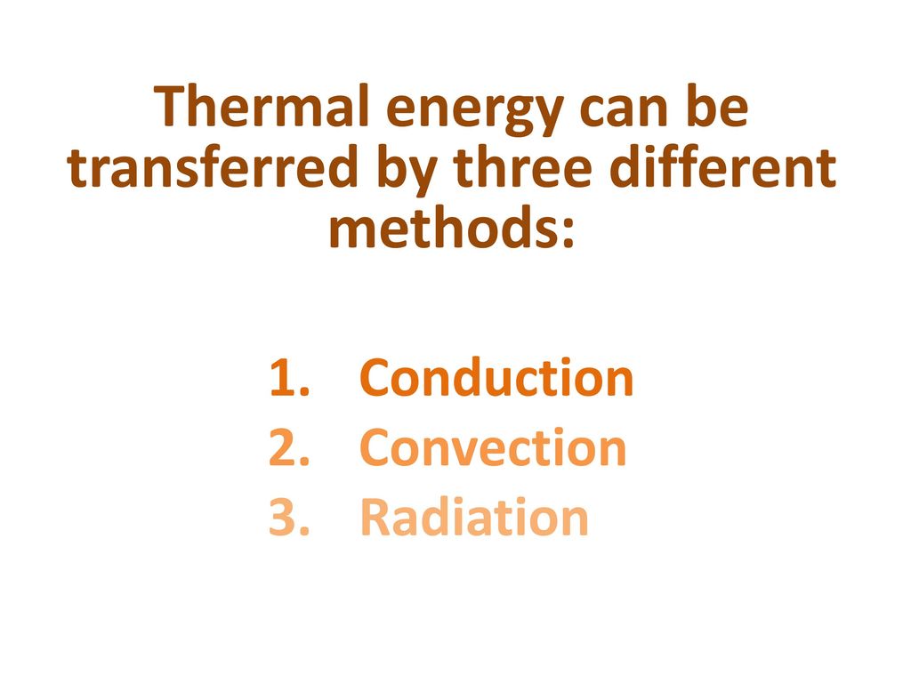 Thermal energy can be transferred by three different methods: